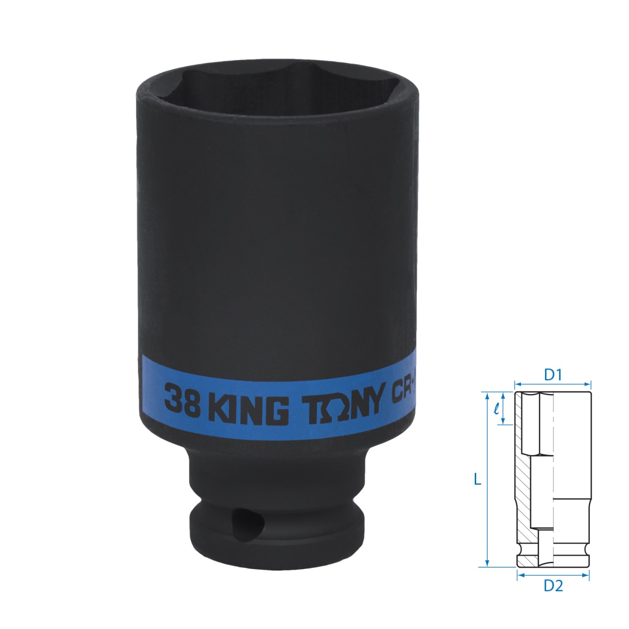 KING TONY Головка торцевая ударная глубокая шестигранная 1/2", 38 мм